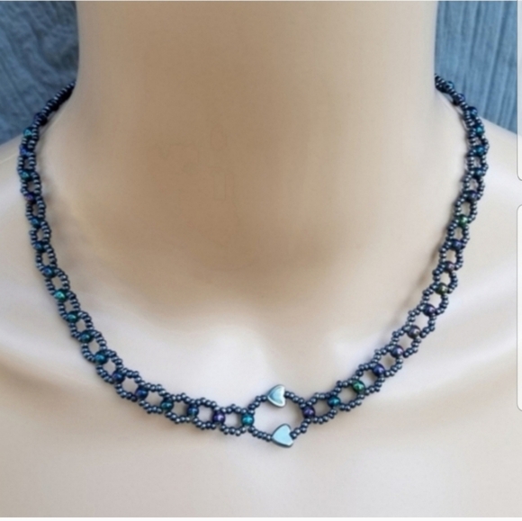 VINTAGE CARNIVAL GLASS SEED BEAD COLLAR NECKLACE - Picture 1 of 5